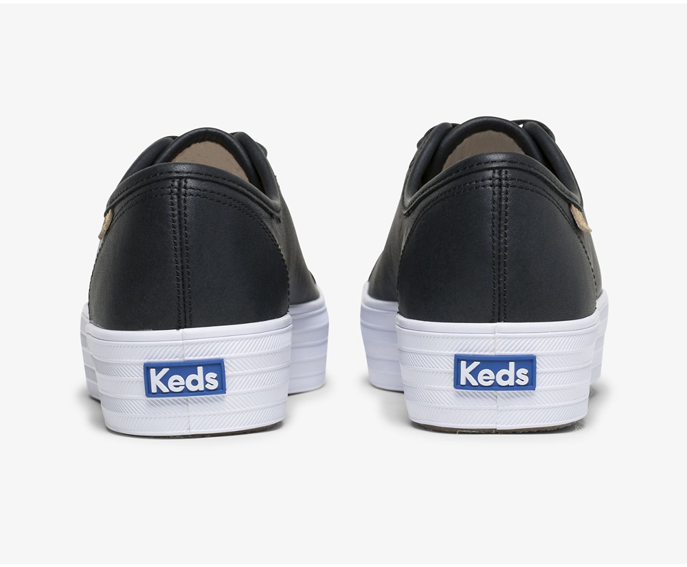 Keds Womens Sneakers Black - Triple Kick Luxe Leather - 241TUIRKO